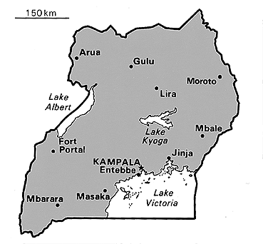 [Country map of Uganda]