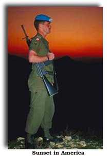 UN Guard with sunset in background